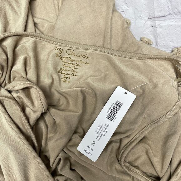 NWT Chico's Women Poncho Blouse Top Shirt Size 2 Beige Rayon Blend B361 -28 - Picture 8 of 16